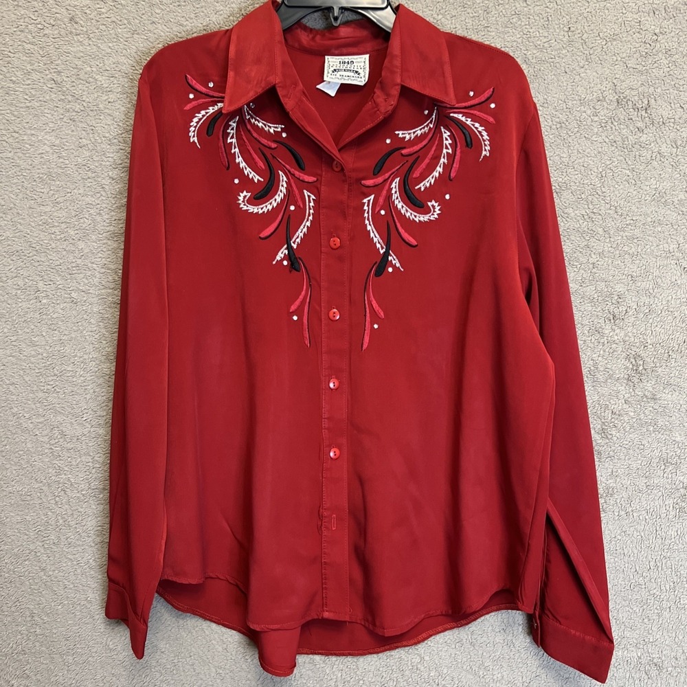 1849 Authentic Ranchwear Women's Red Western Shirt Medium Some Wear